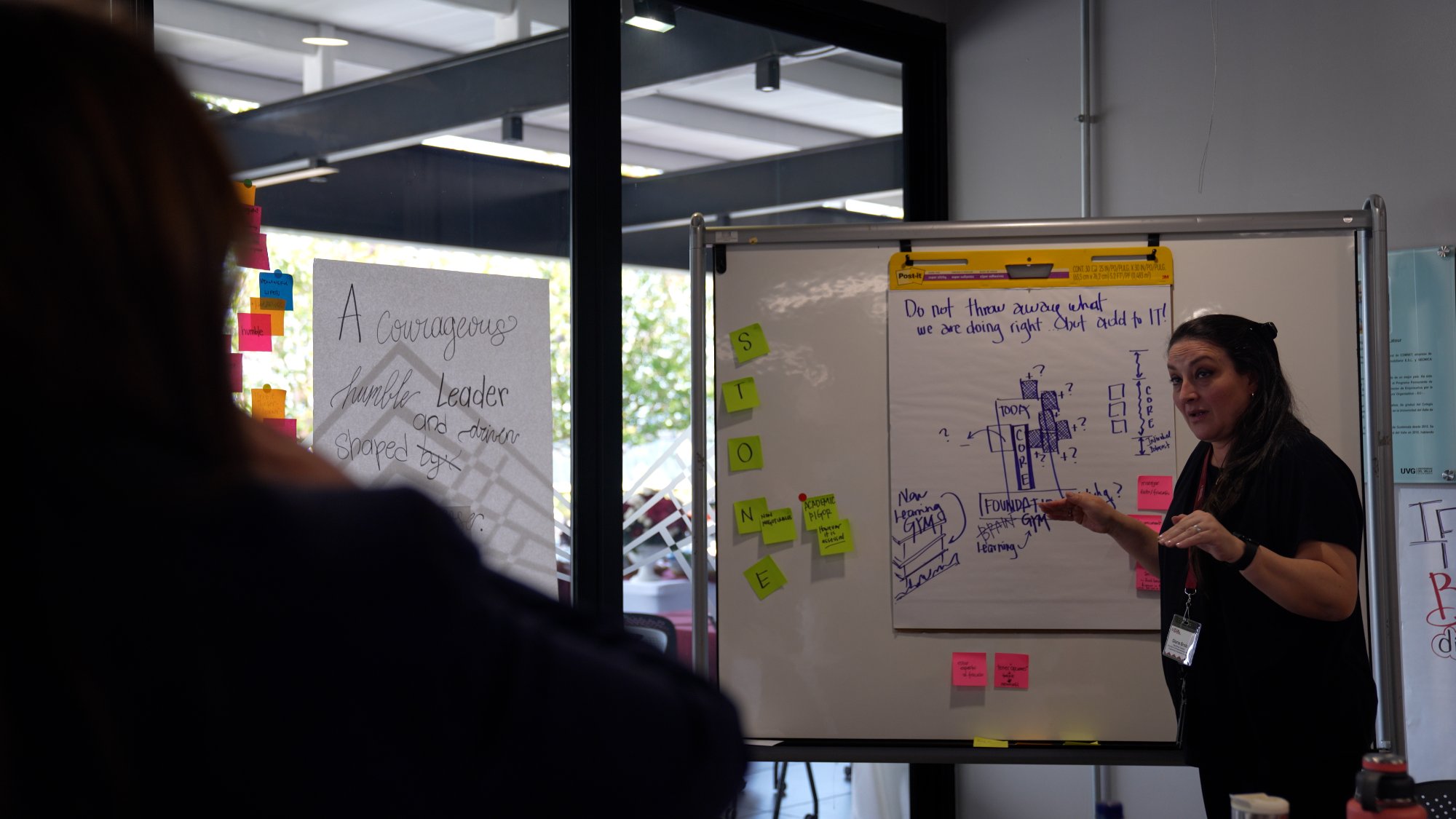 Student speaking into the microphone